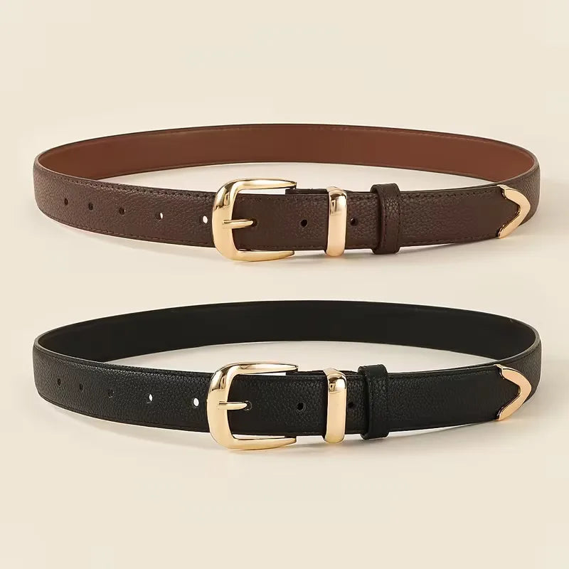 Christiane | Slim Leather Belt with Textured Buckle and Adjustable Fit