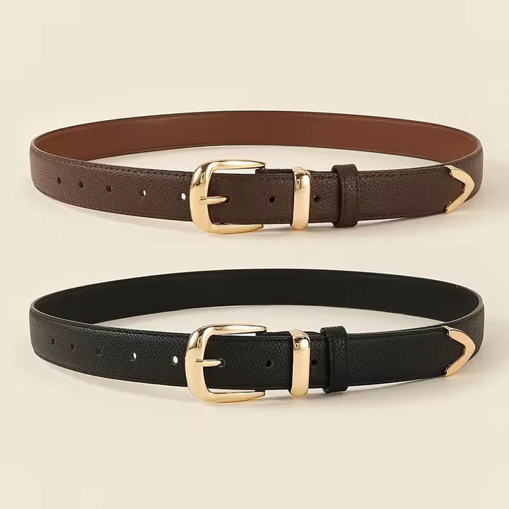 Christiane | Slim Leather Belt with Textured Buckle and Adjustable Fit