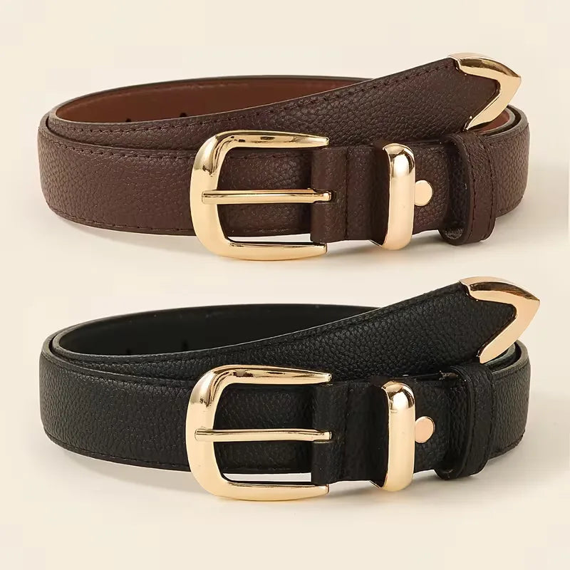 Christiane | Slim Leather Belt with Textured Buckle and Adjustable Fit