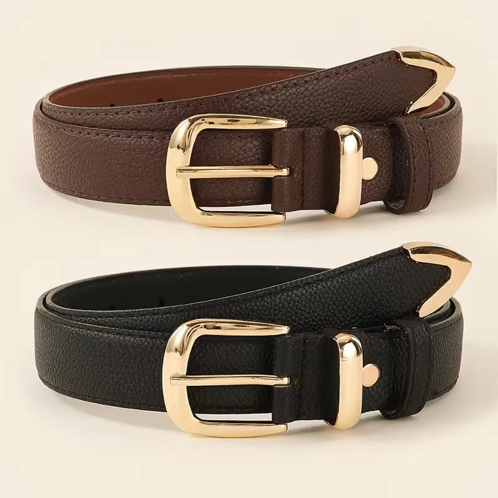 Christiane | Slim Leather Belt with Textured Buckle and Adjustable Fit