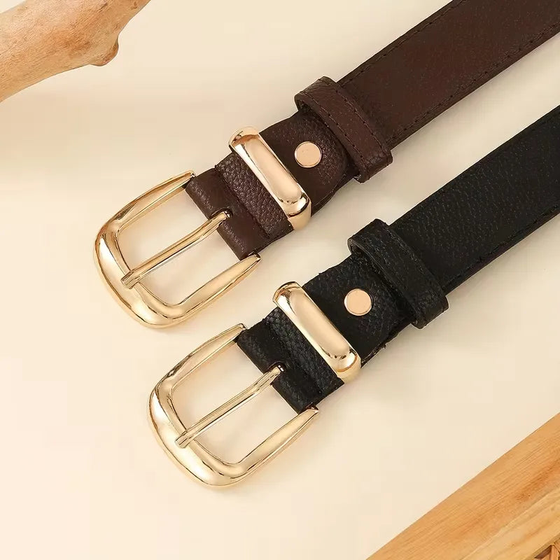 Christiane | Slim Leather Belt with Textured Buckle and Adjustable Fit