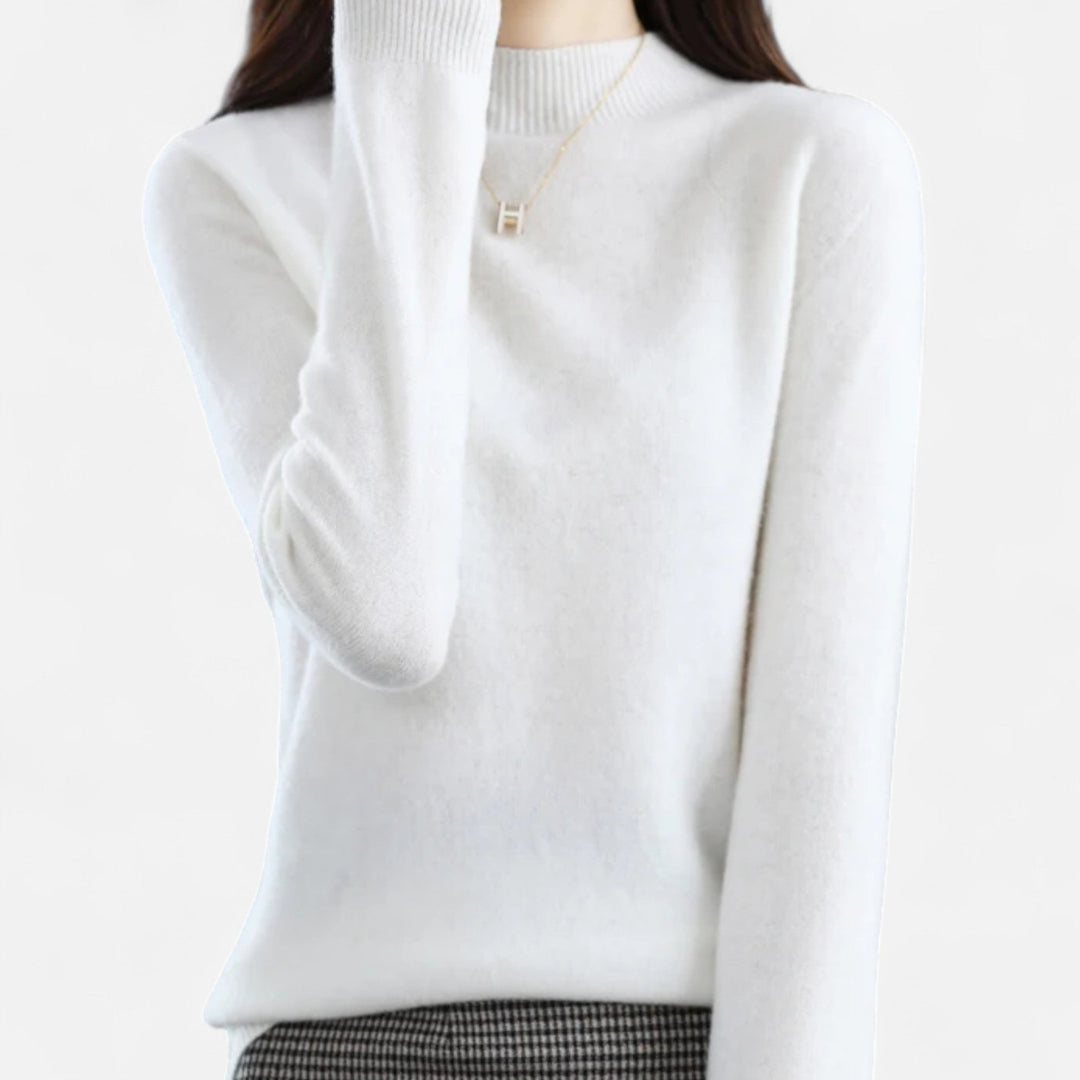 Lumina | Eleganter Pullover aus reiner Wolle mit halbem Rollkragen und Rippbesatz