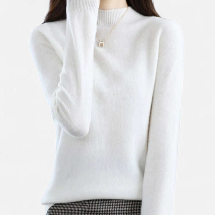 Lumina | Eleganter Pullover aus reiner Wolle mit halbem Rollkragen und Rippbesatz