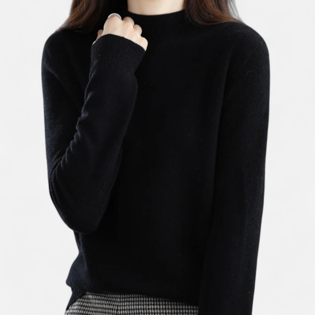 Lumina | Eleganter Pullover aus reiner Wolle mit halbem Rollkragen und Rippbesatz
