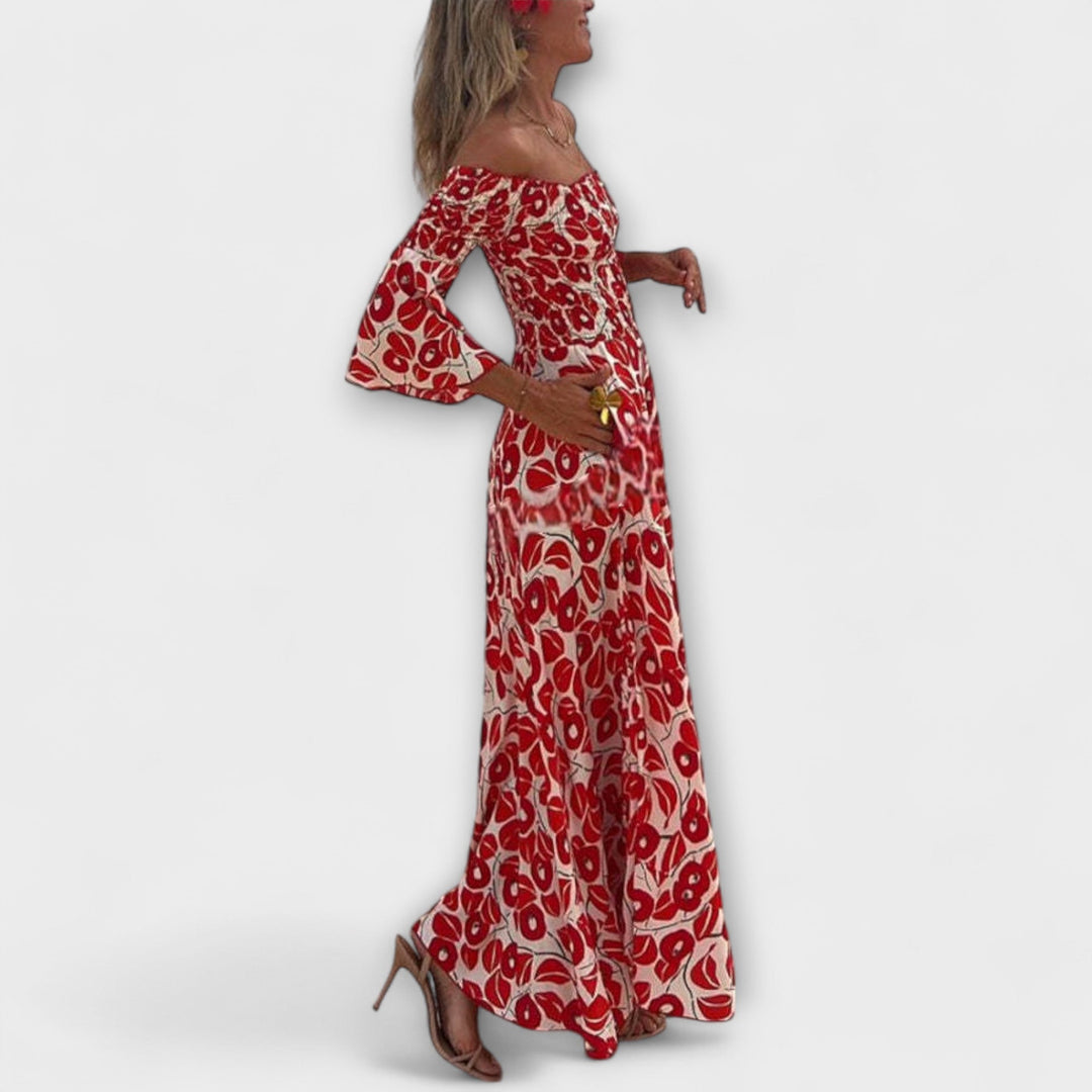 Sienna - Abito lungo off-shoulder pronto per la vacanza