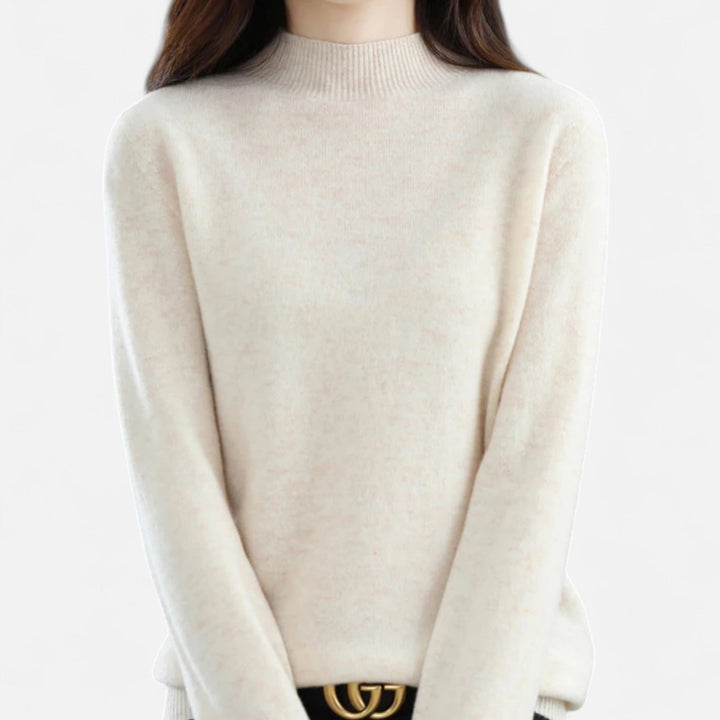 Lumina | Eleganter Pullover aus reiner Wolle mit halbem Rollkragen und Rippbesatz