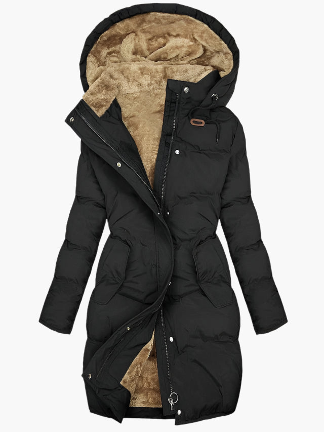 Zinaida | Elegant Long Coat with Faux Fur Hood and Soft Lined Interior