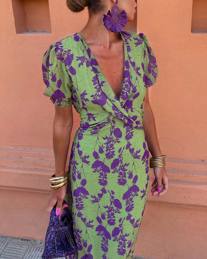 Brie | Abito Midi Floreale con Scollo a V