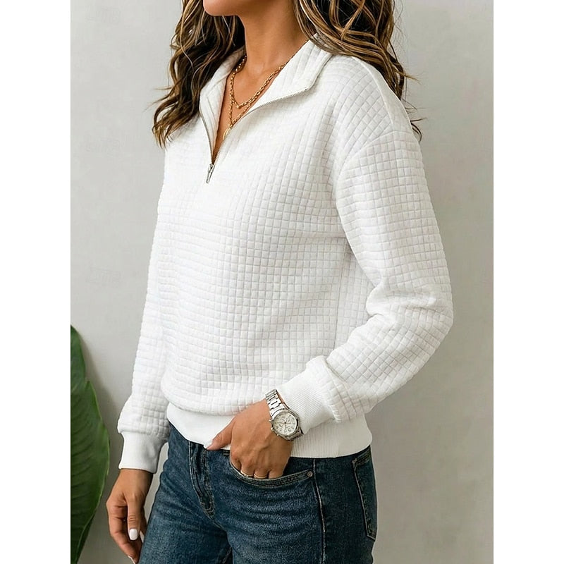 Joanie | Smart Women’s Quarter Zip Textured Knit Pullover with Stand Collar