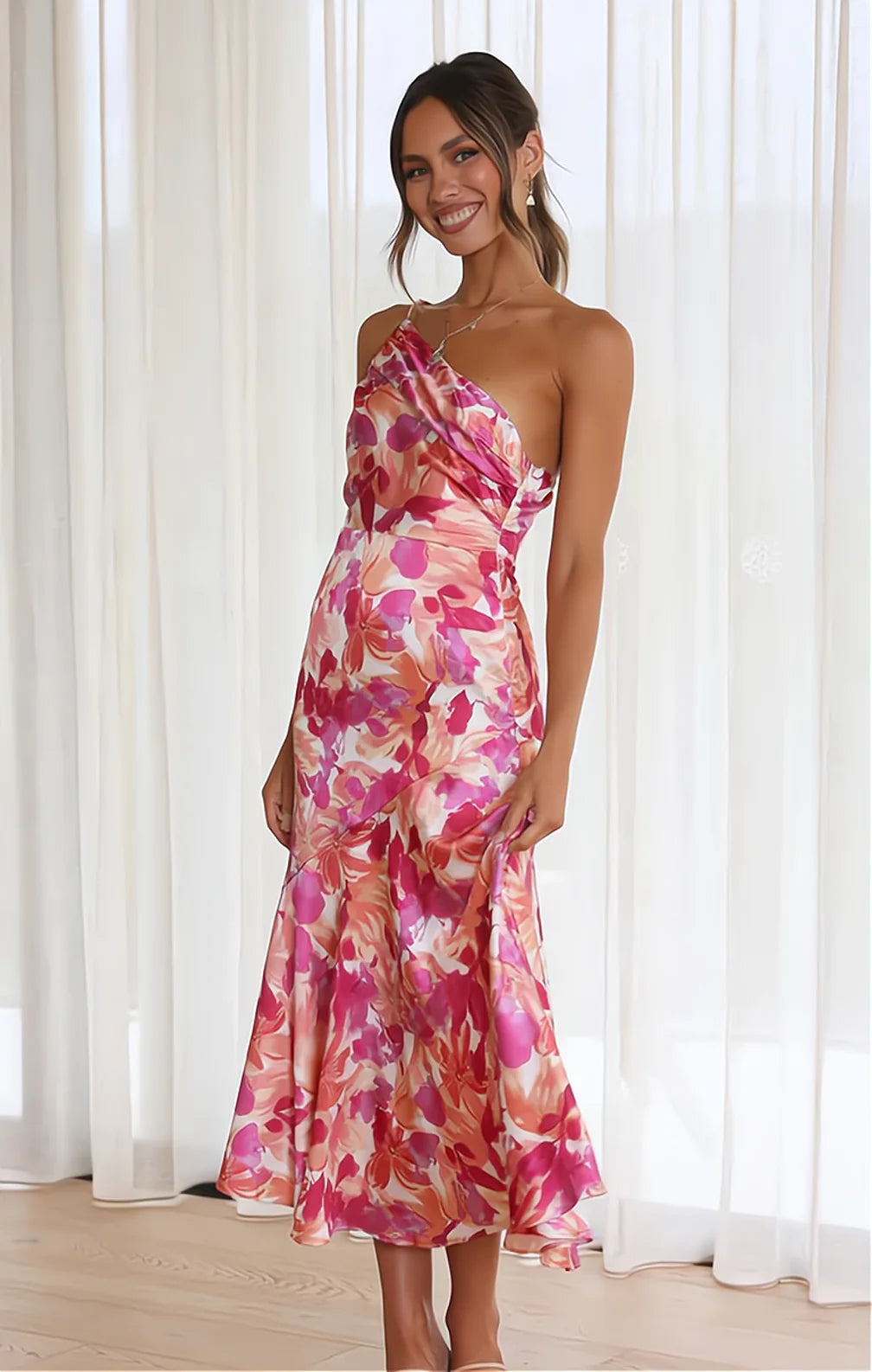 Diane | Robe en Satin à Imprimé Floral