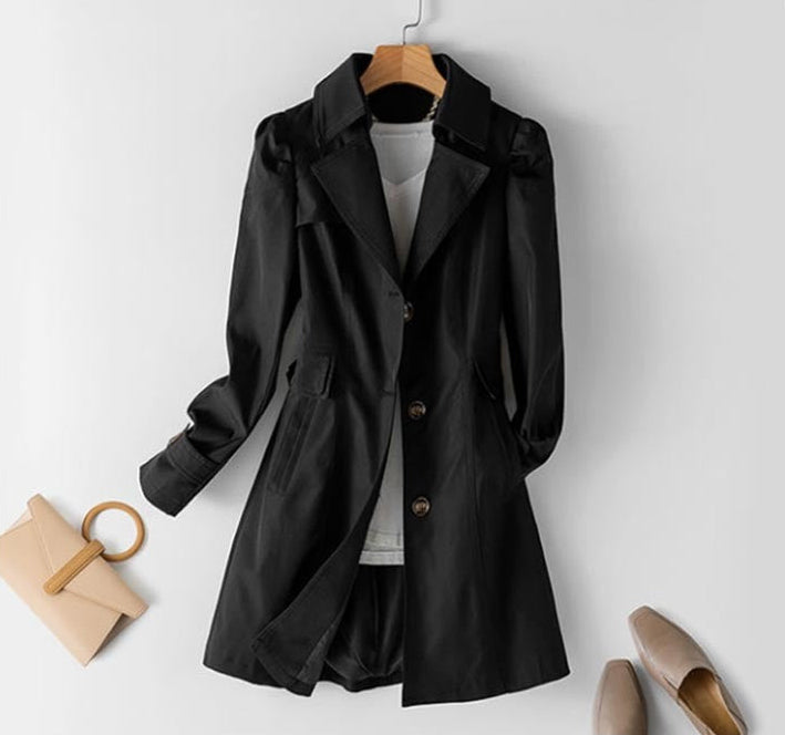 Women's Trenchcoat Polyester Button Closure Structured Fit Workwear