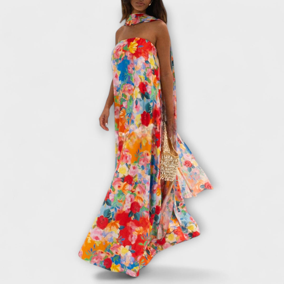 Harlow - Off-shoulder maxi-kjole med blomsterprint