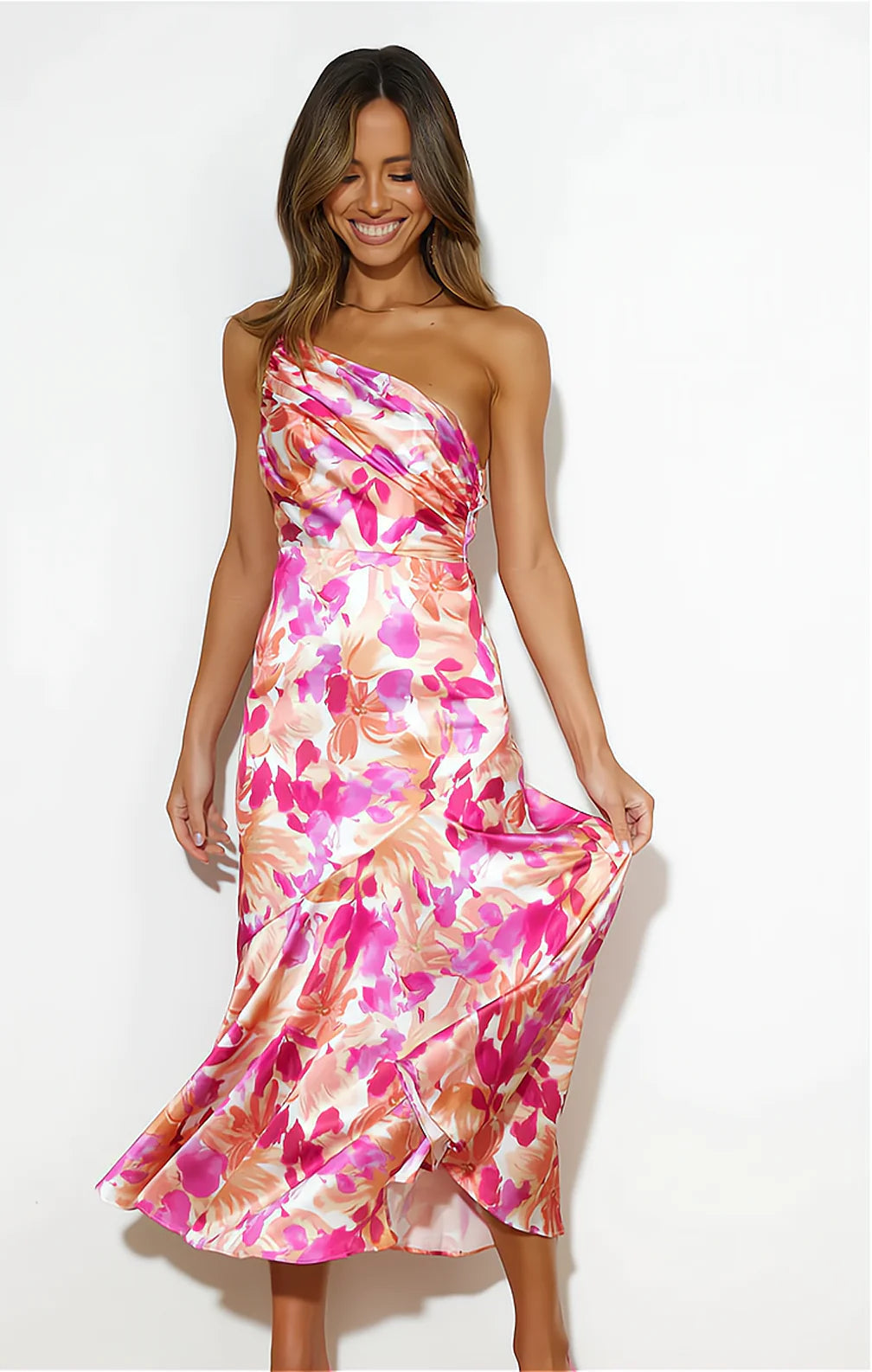 Diane | Robe en Satin à Imprimé Floral