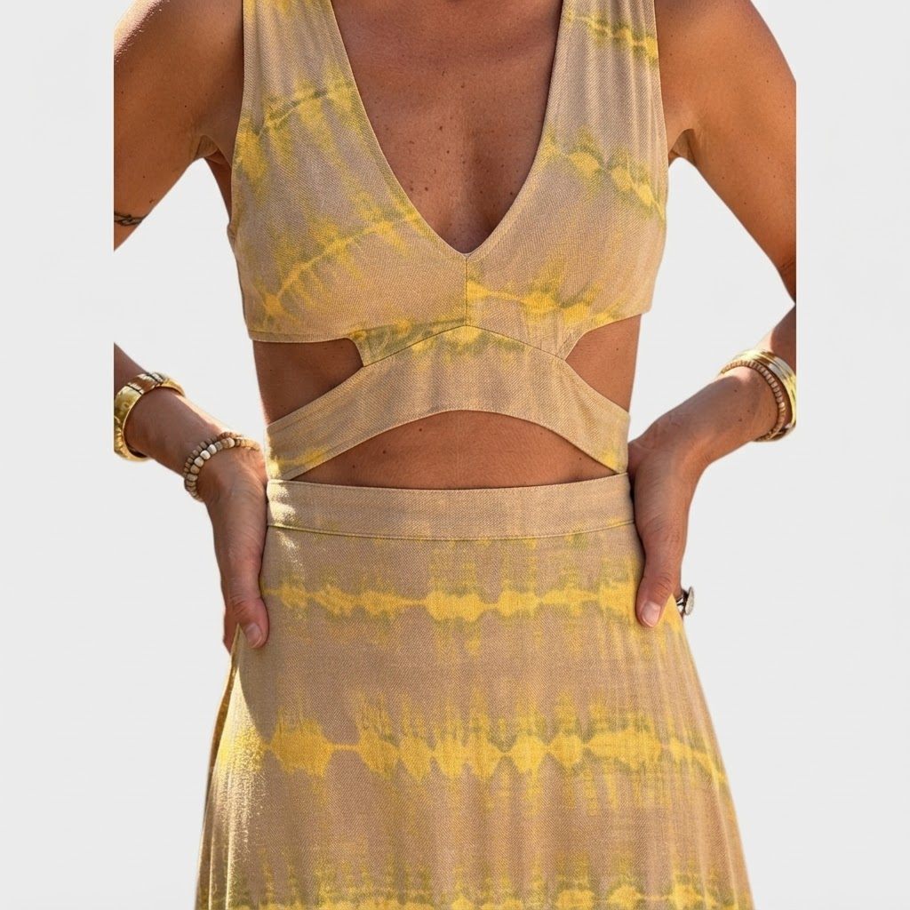 Ella - Eleanor tie-dye cutout schlitz stretch kjole