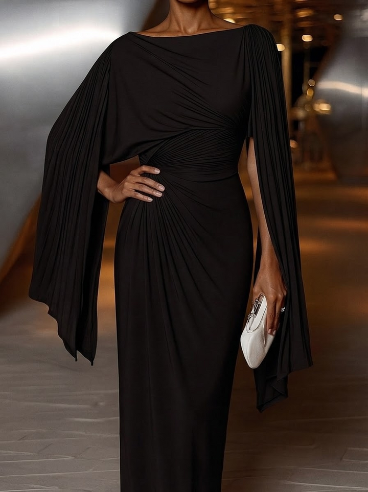 Melyssa™ Vestido Maxi Plissado com Drapeado