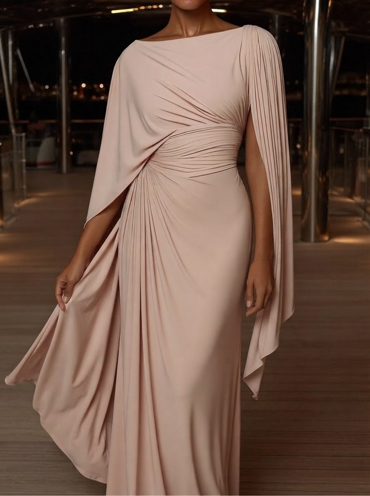 Melyssa™ Vestido Maxi Plissado com Drapeado
