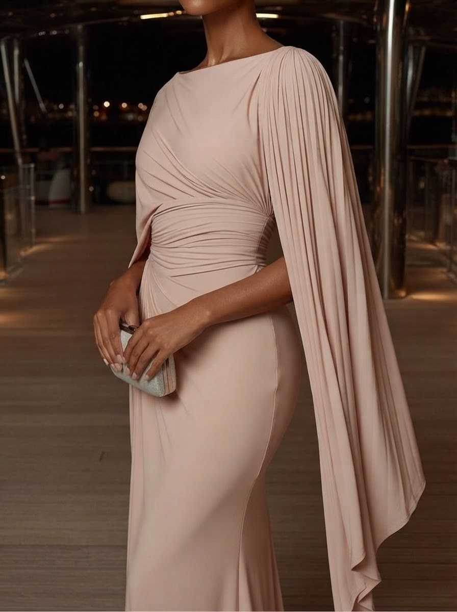 Melyssa™ Vestido Maxi Plissado com Drapeado