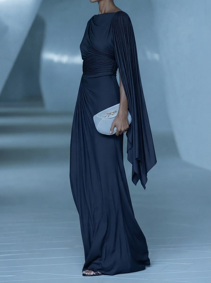 Melyssa™ Vestido Maxi Plissado com Drapeado