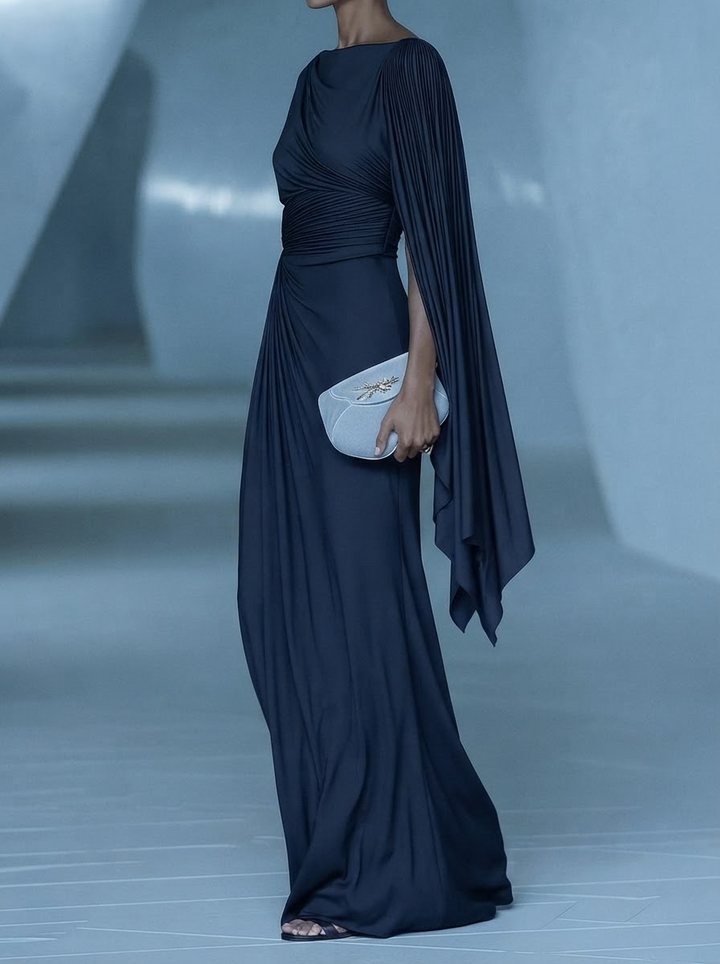 Melyssa™ Vestido Maxi Plissado com Drapeado