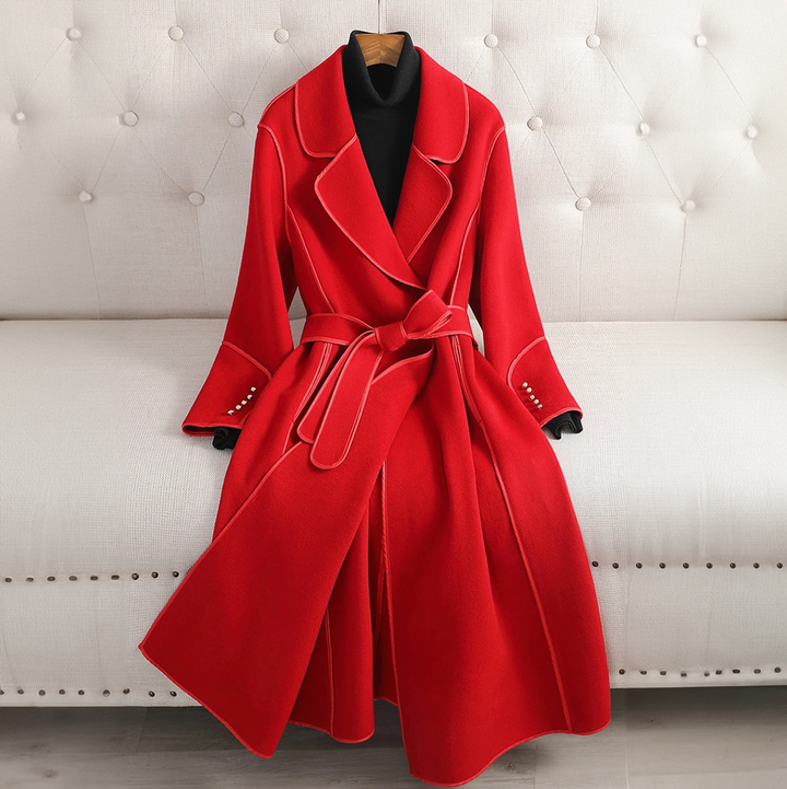 Women's Long Trenchcoat Wool Belted Waist Tailored Fit Formal to Casual Wear