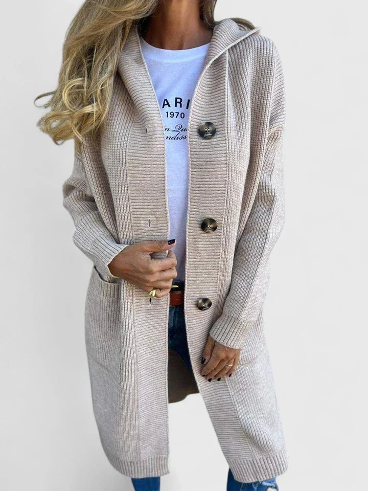 Cardigan Longline Ribbed Knit Buttoned Pocket Outerwear Layer