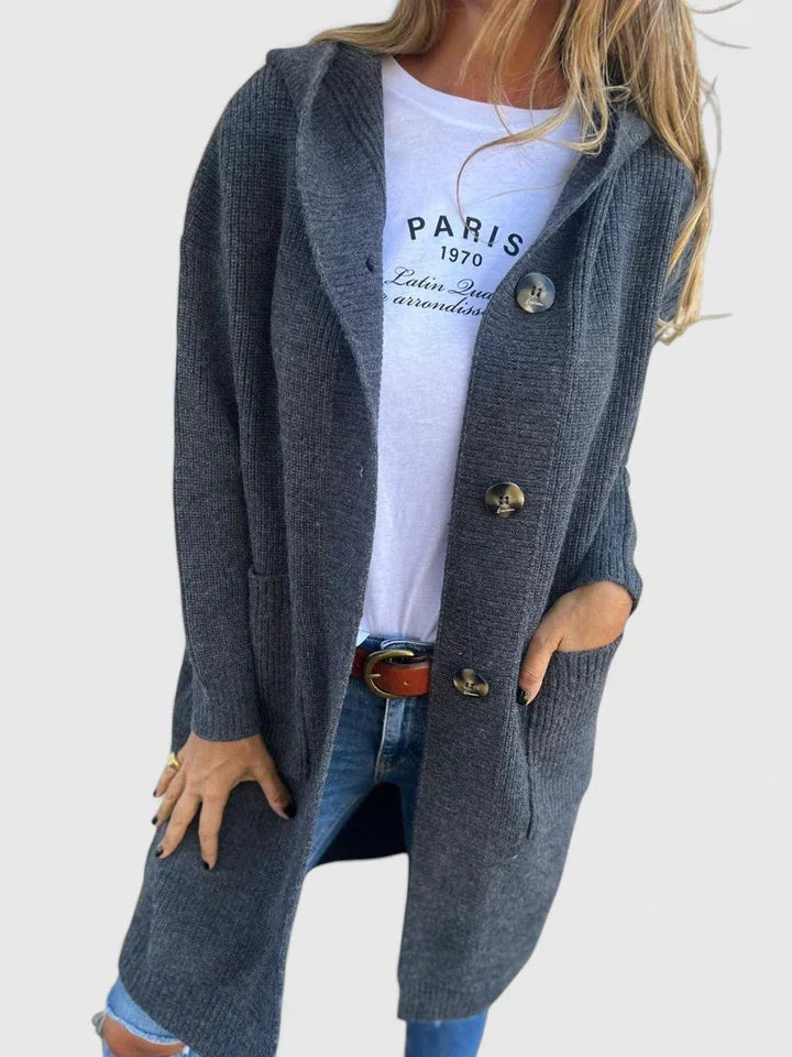 Cardigan Longline Ribbed Knit Buttoned Pocket Outerwear Layer