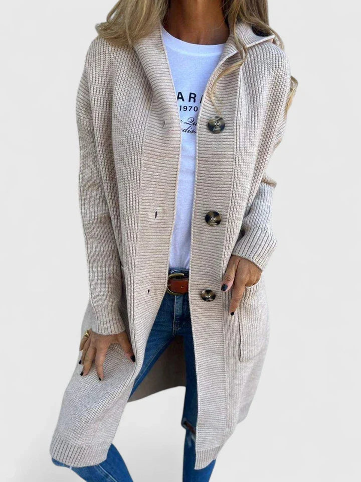Cardigan Longline Ribbed Knit Buttoned Pocket Outerwear Layer