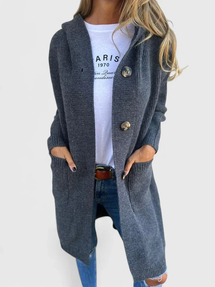 Cardigan Longline Ribbed Knit Buttoned Pocket Outerwear Layer