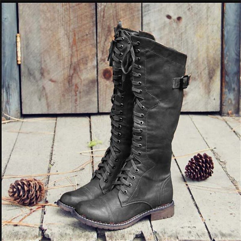 Women's Riding Boots Lace Up Knee High Design Casual Everyday Wear
