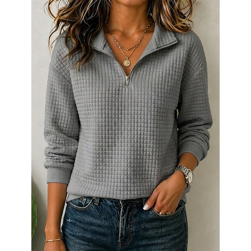 Joanie | Smart Women’s Quarter Zip Textured Knit Pullover with Stand Collar