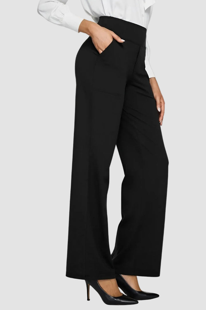 Women's Sweatpants Soft Stretch Fabric High Waist Wide Leg Pockets Casual