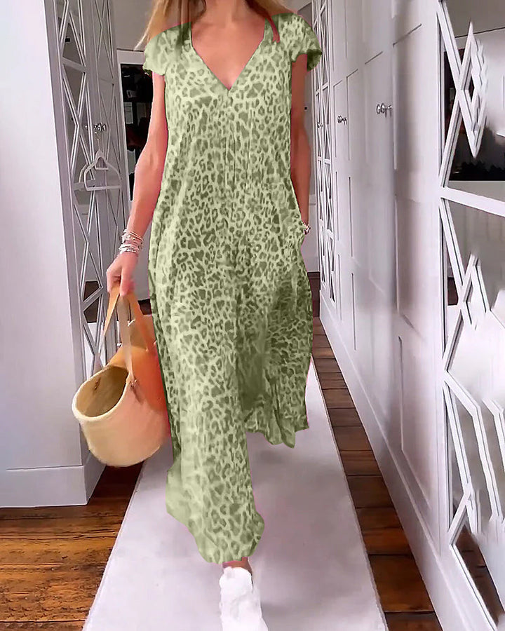 Madison™ - Stilvolles bequemes bedrucktes langes Kleid mit V-Ausschnitt