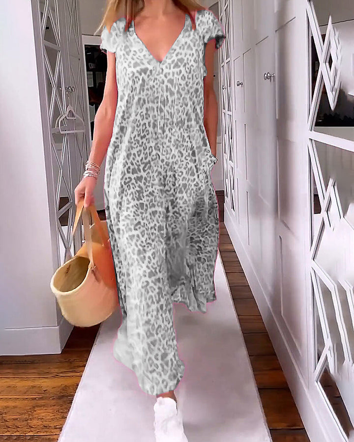 Madison™ - Stilvolles bequemes bedrucktes langes Kleid mit V-Ausschnitt