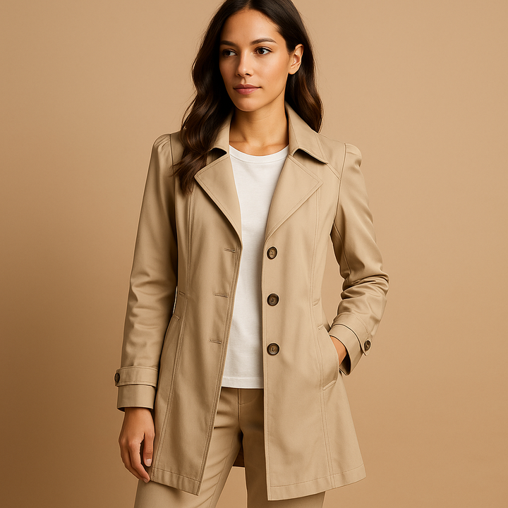 Women's Trenchcoat Polyester Button Closure Structured Fit Workwear