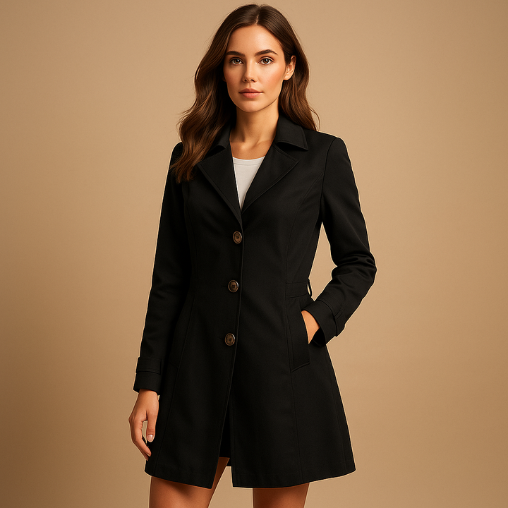 Women's Trenchcoat Polyester Button Closure Structured Fit Workwear