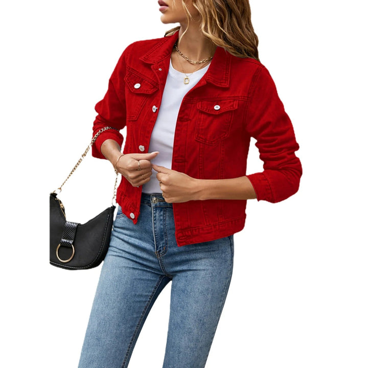 Jaqueta jeans feminina cropped com frente abotoada para sobreposição