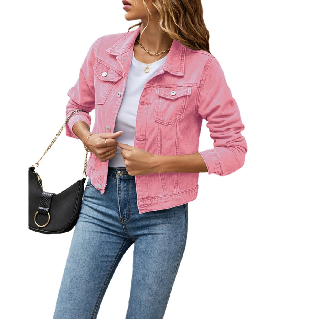 Jaqueta jeans feminina cropped com frente abotoada para sobreposição