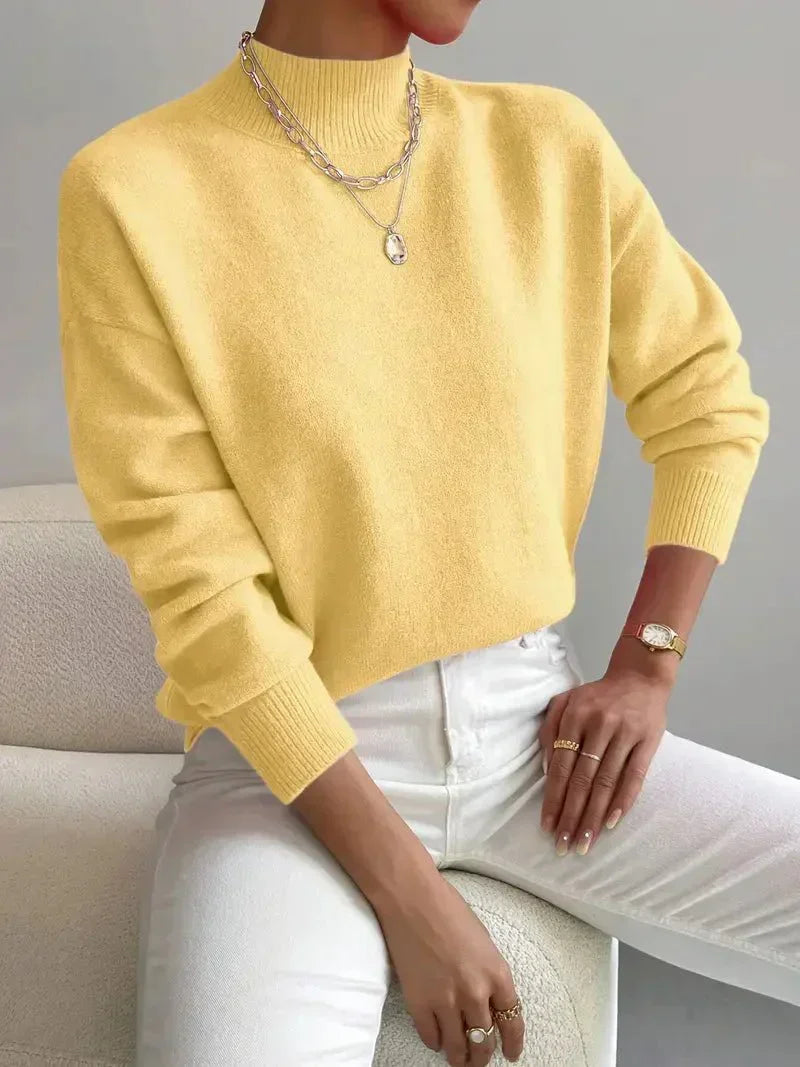 Hazel | Elegant Women's High Neck Knit Sweater with Straight Cut