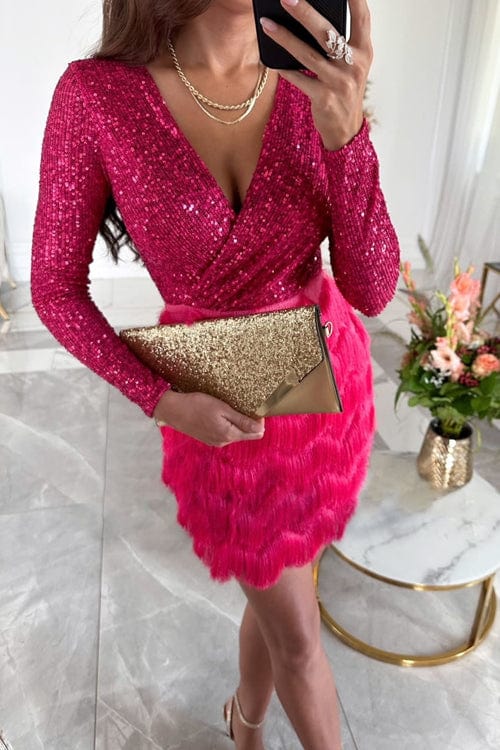 Elegantes Pailletten-Cocktailkleid mit langen Ärmeln
