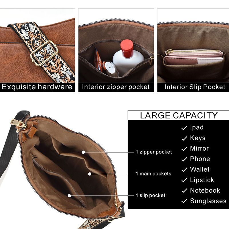 Roberta | Boho Crossbody Bag with Woven Strap and Zip Pocket