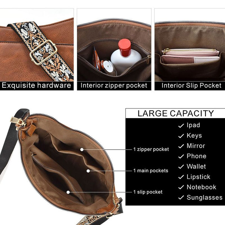 Roberta | Boho Crossbody Bag with Woven Strap and Zip Pocket