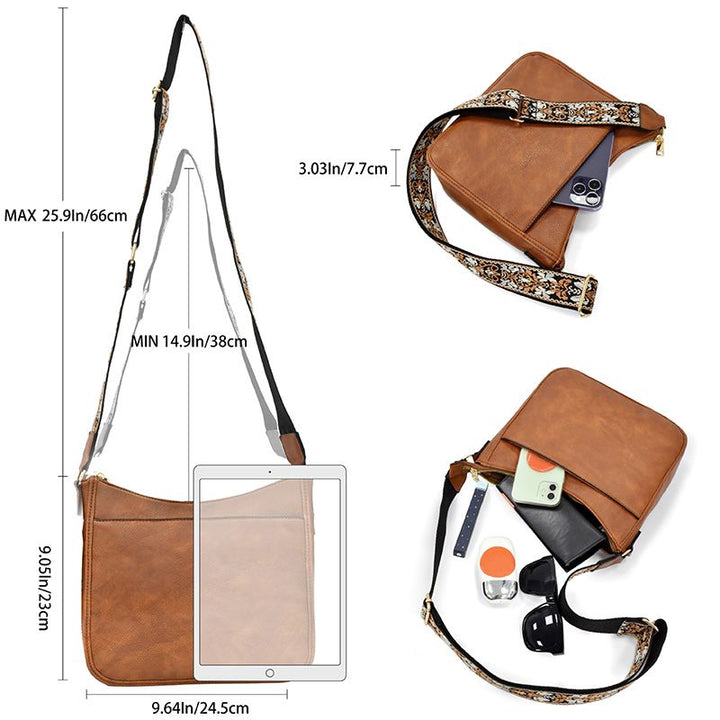 Roberta | Boho Crossbody Bag with Woven Strap and Zip Pocket