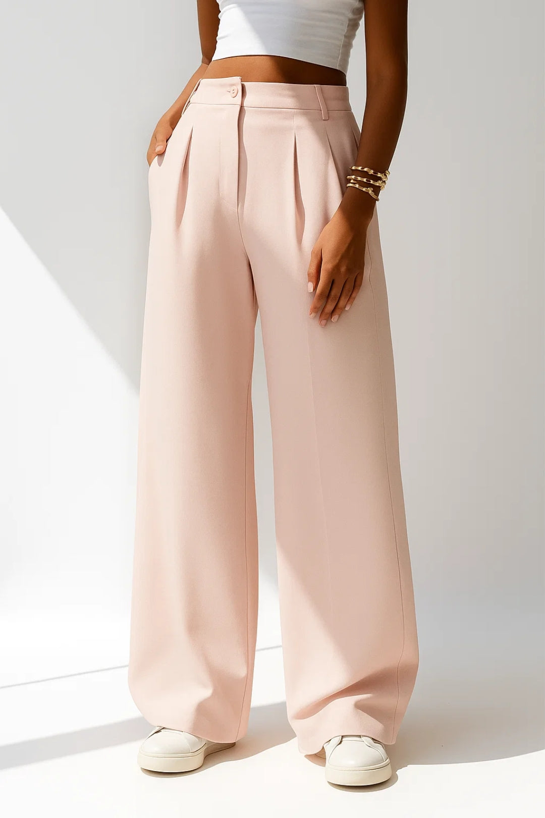 Bette | Refined High Waist Wide Leg Trousers with Pleated Front Details