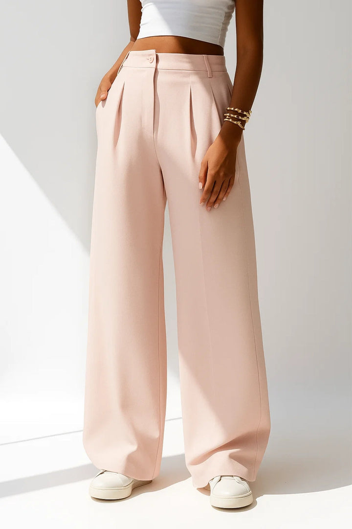 Bette | Refined High Waist Wide Leg Trousers with Pleated Front Details