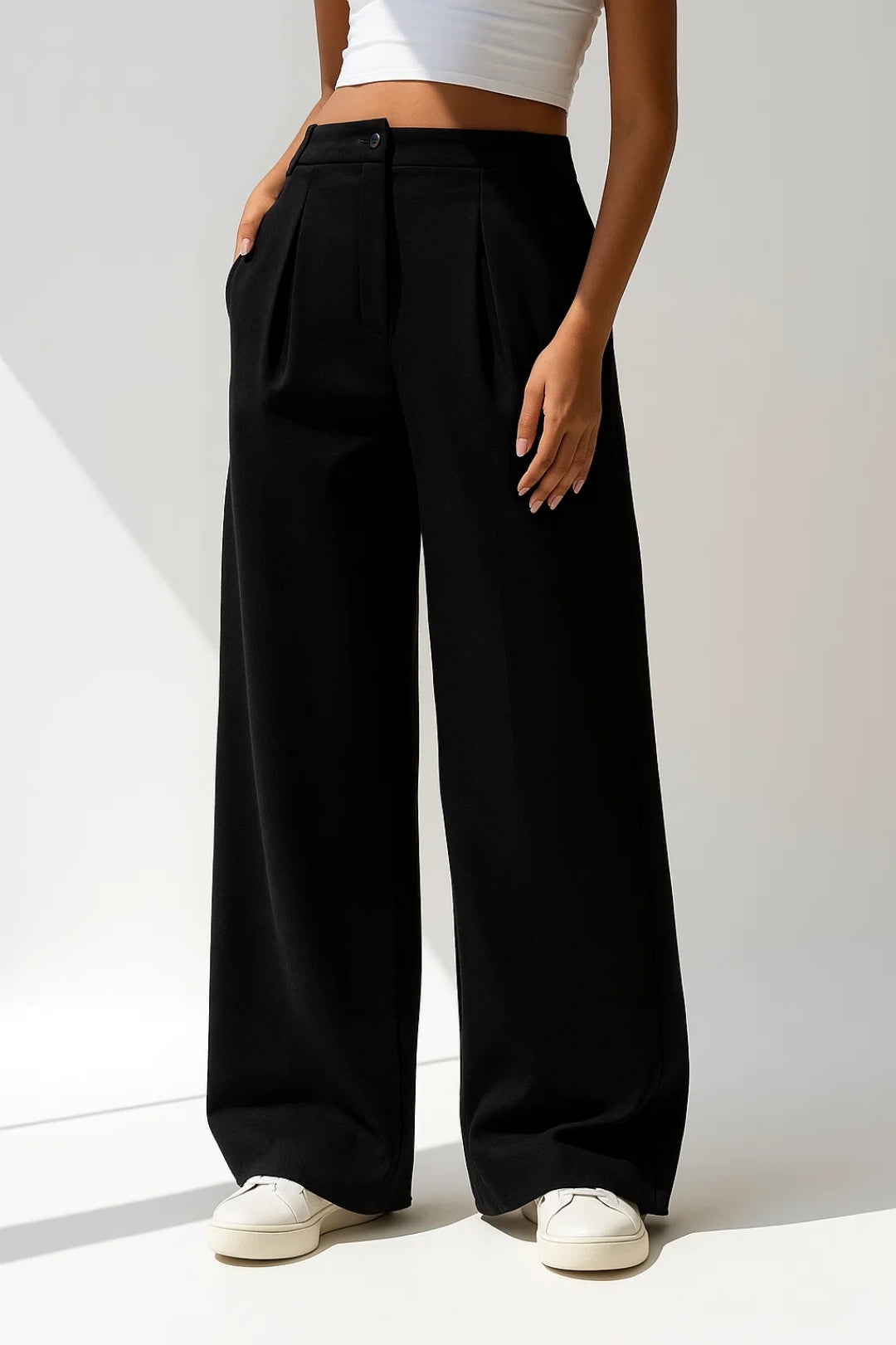 Bette | Refined High Waist Wide Leg Trousers with Pleated Front Details