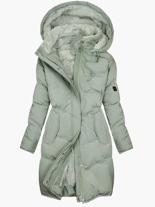 Ruth | Élégant manteau long avec capuche en fausse fourrure et doublure chaude