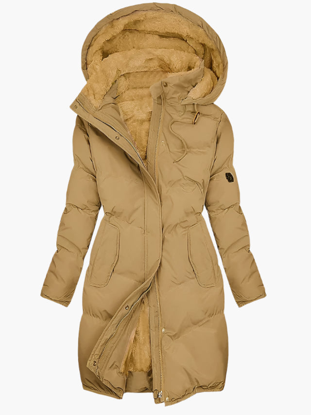Ruth | Élégant manteau long avec capuche en fausse fourrure et doublure chaude