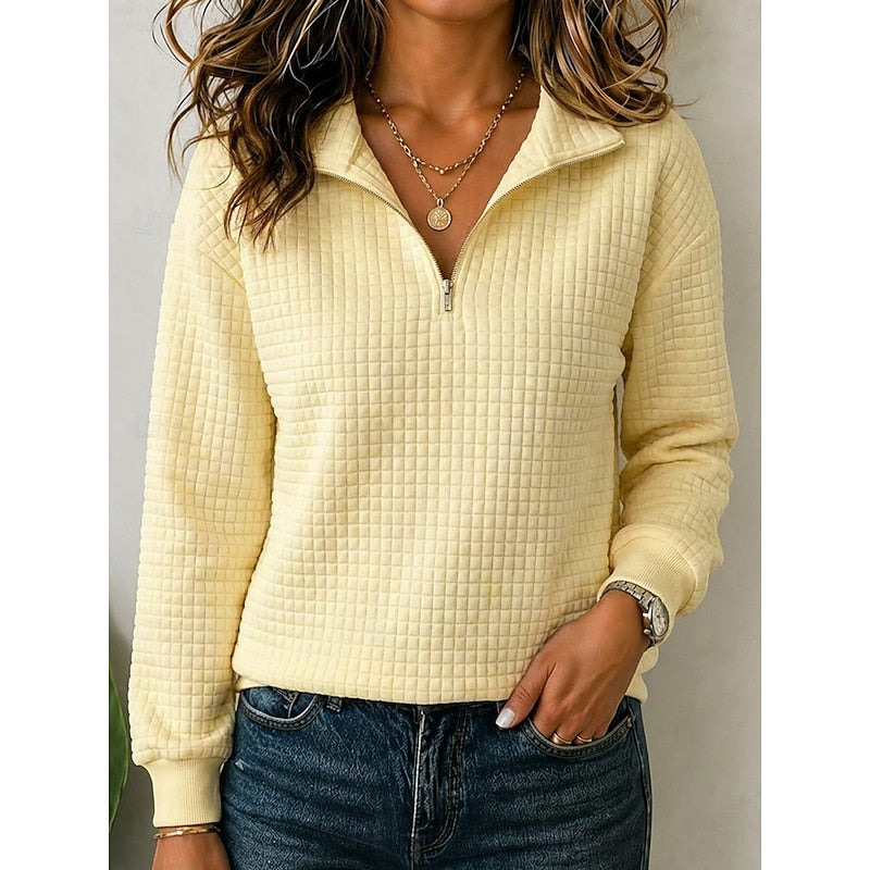 Joanie | Smart Women’s Quarter Zip Textured Knit Pullover with Stand Collar