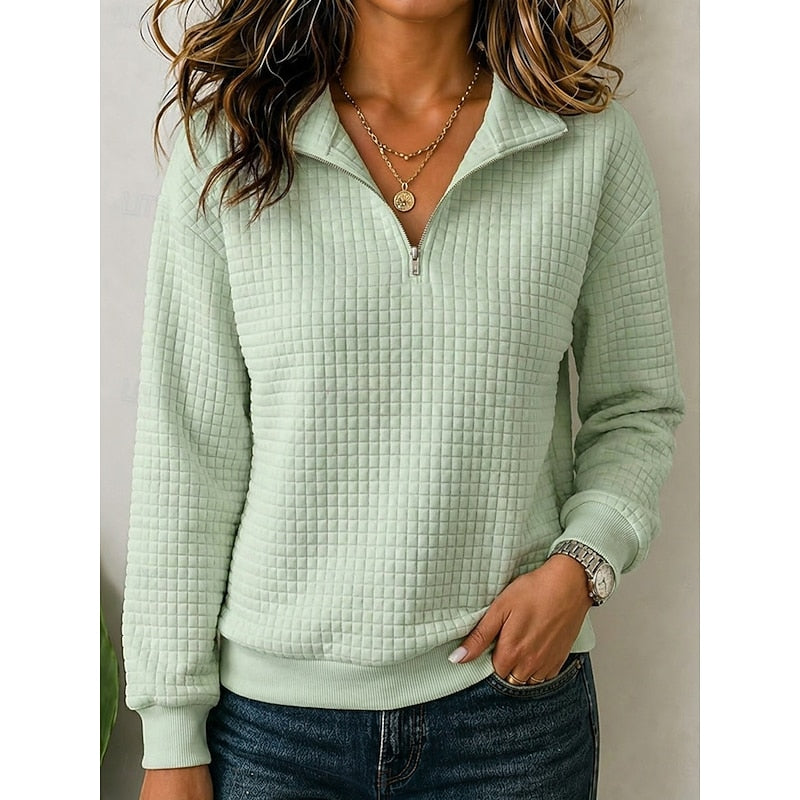 Joanie | Smart Women’s Quarter Zip Textured Knit Pullover with Stand Collar