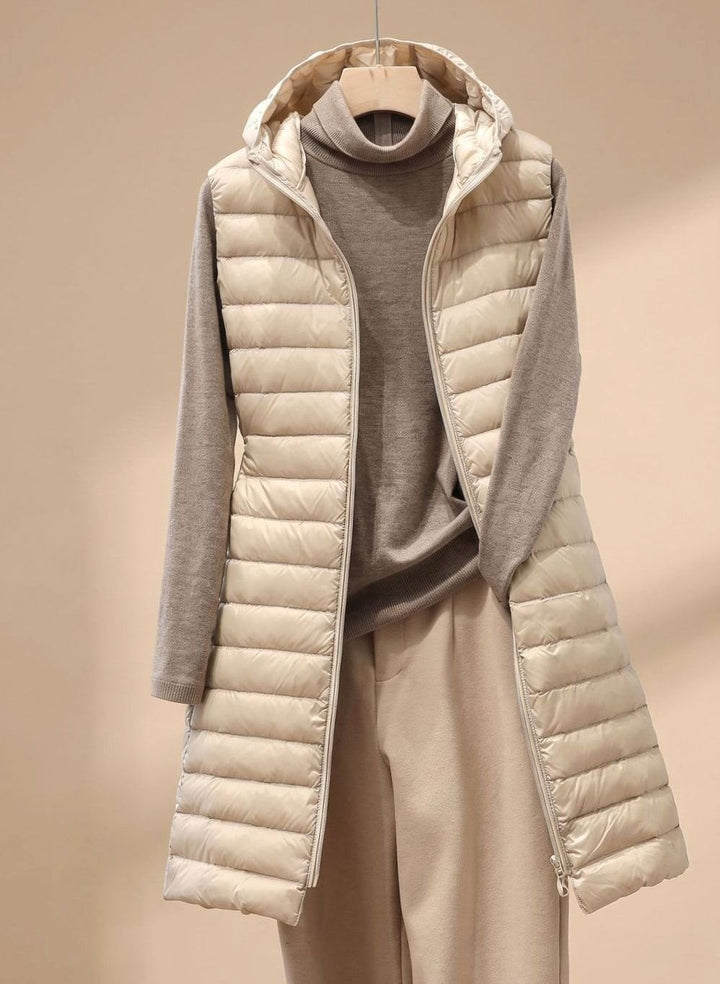 Zenobia | Lightweight Sleeveless Quilted Parka with Down Fill and Integrated Hood